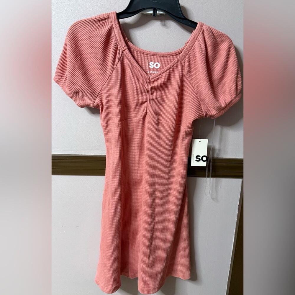 SO Women's Short Sleeve Coral Waffle Skater Dress L 10/12